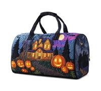 Halloween Quilted Duffle Bag,Retro Boho Travel Beach Portable Weekender Bag (O,L(18″Lx9″Wx9″H))