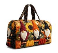Halloween Quilted Duffle Bag,Retro Boho Travel Beach Portable Weekender Bag (R,L(18″Lx9″Wx9″H))