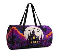 Halloween Quilted Duffle Bag,Retro Boho Travel Beach Portable Weekender Bag (T,L(18″Lx9″Wx9″H))