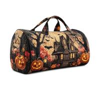 Halloween Quilted Duffle Bag,Retro Boho Travel Beach Portable Weekender Bag (V,L(18″Lx9″Wx9″H))