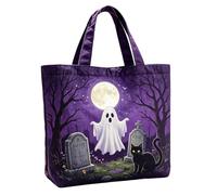 Halloween Quilted Ghost Tote Bag for Women, Fall Pumpkin Floral Patchwork Large Capacity Handbag, Reusable Spooky Season Shoulder Bag for Trick or Treat Halloween Party Gift
