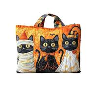 Halloween Quilted Tote Bag for Women, Black Cat Pumpkin Full Moon Bat Print Large Capacity Shoulder Handbag, Reusable Autumn Shopping Bag with 3 Sizes for Holiday Party Daily Use