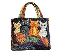 Halloween Quilted Tote Bag for Women, Black Cat Pumpkin Full Moon Bat Print Large Capacity Shoulder Handbag, Reusable Autumn Shopping Bag with 3 Sizes for Holiday Party Daily Use