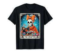 Halloween Quilting Tarot Card Messy Bun Skeleton Quilter T-Shirt
