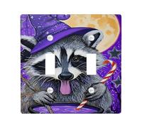 Halloween Raccoon Light Switch Cover Plates/Outlet Covers, Violet Witch Hat Design for Home Decor, Thermoplastic Wall Plates, Standard Size Double Toggle