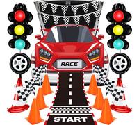 Halloween Racing Car Trunk or Treat Car Decorations Kit for SUV Race Car Party Supplies Backdrop with Traffic Lights Balloon Racing Flags banner for House School Archway Garage Outdoor Party Decor