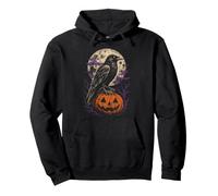 Halloween Raven Crow Full Moon Pumpkin Autumn Vintage Pullover Hoodie