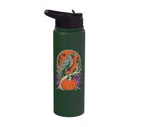 Halloween Raven Crow Full Moon Pumpkin Autumn Vintage Stainless Steel Insulated Water Bottle