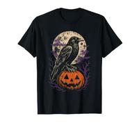 Halloween Raven Crow Full Moon Pumpkin Autumn Vintage T-Shirt