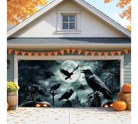 Halloween Raven Garage Door Cover, Spooky Black Bird Large Garage Door Decorations, Fall Indoor and Outdoor Party Background Decor 157x71 Inch