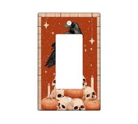Halloween Raven Light Switch Cover Plates/Outlet Covers, Rustic Black Crow on Pumpkin Skulls, Thermoplastic Wall Plates, Standard Size Single Rocker