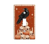 Halloween Raven Light Switch Cover Plates/Outlet Covers, Rustic Black Crow on Pumpkin Skulls, Thermoplastic Wall Plates, Standard Size Single Toggle