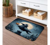 Halloween Raven Quick Dry Bath Mat, Spooky Night Sky Absorbent Non Slip Shower Mat, Decorative Memory Foam Washable Bath Rugs for Bathroom Toilet Restroom 20x32 Inch