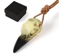 Halloween Raven Skull, Gothic Crows Decor Statue Animal Skull, Fake Bone Crow Decor Raven Costumes Cosplay, Bird Skeleton Viking Necklace Head Jewelry Pendant, Witchy Gift for Home Wall Decor