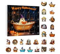 Halloween Reading Ghost Ornament Countdown Calendar | 24 Days 2d Acrylic Reading Ghost Advent Calendars 2025, For Holiday Party Collectors Tree Living Room Door (Gold-A)