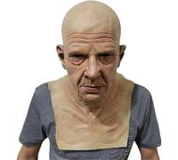 Halloween Realistic Old Man Mask Costume Adult Funny Wrinkie Face Mask Latex Headgear With Wig Latex Mask Carnival Masquerade Props (G-01, One Size)
