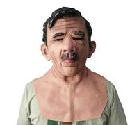 Halloween Realistic Old Man Mask Costume Adult Funny Wrinkie Face Mask Latex Headgear With Wig Latex Mask Carnival Masquerade Props (Black, One Size)