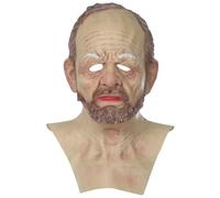 Halloween Realistic Old Man Mask Costume Adult Funny Wrinkie Face Mask Latex Headgear With Wig Latex Mask Carnival Masquerade Props (F-01, 40cmx37cm)