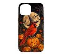 Halloween Red Cardinal Witch Jack-o-Lantern Full Moon Bat Case for iPhone 15