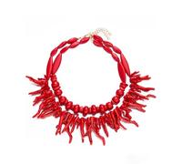 Halloween Red Coral Statement Necklace - Bold Layered Design, Spooky Season Costume Jewelry for Women, Festive Party Accessory