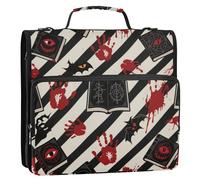 Halloween Red Devil's Eye Blood Handprint 3 Rings Sturdy Zipper Binder with Shoulder Strap Multi-Pocket Zippered Portfolio for School/Office