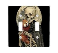 Halloween Red Pandas Decorative Light Switch Cover Plate 2 Gang Double Toggle, Funny Skeleton Goth Electrical Switchplate, Pet Faceplate for Kitchen Living Room Decor