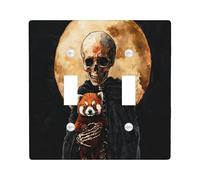 Halloween Red Pandas Decorative Light Switch Cover Wall Plate 2 Gang Double Toggle, Funny Skeleton Goth Electrical Switchplate Pet Faceplate for Kitchen Living Room Decor