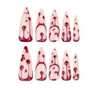 Halloween Red Purple Pink Skull Relief Three-Dimensional Realistic Long Nail Art Role Play Easy to Wear Nail Art Girls Halloween Gift Set 24 Pieces Suitable for All Nail Sizes (F)