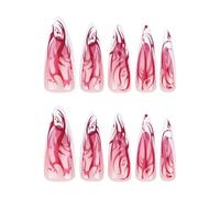 Halloween Red Purple Pink Skull Relief Three-Dimensional Realistic Long Nail Art Role Play Easy to Wear Nail Art Girls Halloween Gift Set 24 Pieces Suitable for All Nail Sizes (B)