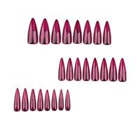 Halloween Red Purple Pink Skull Relief Three-Dimensional Realistic Long Nail Art Role Play Easy to Wear Nail Art Girls Halloween Gift Set 24 Pieces Suitable for All Nail Sizes (E)