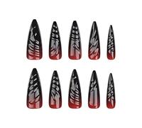 Halloween Red Purple Pink Skull Relief Three-Dimensional Realistic Long Nail Art Role Play Easy to Wear Nail Art Girls Halloween Gift Set 24 Pieces Suitable for All Nail Sizes (D)