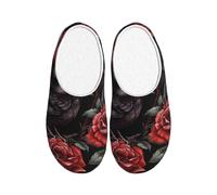 Halloween Red Rose Women's Slippers Flannel House Slippers for Men Black Crow Non-Slip Warm Winter Shoes for Indoor Outdoor UK 7-8