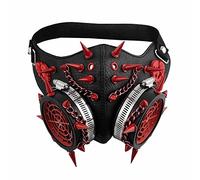 Halloween Red Spike Skulls Masquerade Steampunk Gothic Chain Gas Mask with Rivet Goggles Cosplay Unisex, Just Mask, One size