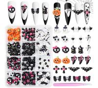 Halloween Resin Charms, 3D Vintage Punk Spider Skull Pumpkin Ghost Bat Nail Art Charms, Halloween Gothic Mini Figurines Charm for Nail Art Supplies DIY Crafts Accessories