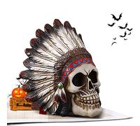 Halloween Resin Ornaments | Native American Indian Eagle Chief Skull Statue Collectible Halloween Skull Head Home Decor for Horrific Spooky Party