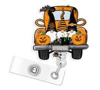 Halloween Retractable Badge Reel with Scary Goblin Pumpkin Design Portable Halloween Badge Holder Bat Badge Reels for Working Place