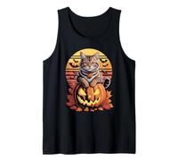 Halloween Retro Sunset American Bobtail Pumpkin Autumn Tank Top