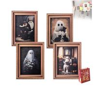 Halloween Retro Wooden Fridge Magnets, Halloween Magnet Frames, Ghost Framed Pictures Magnets for Fridge, Halloweens Magnet Stickers for Home Cabinets Decor (4D)