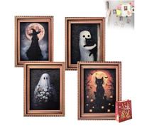 Halloween Retro Wooden Fridge Magnets, Halloween Magnet Frames, Ghost Framed Pictures Magnets for Fridge, Halloweens Magnet Stickers for Home Cabinets Decor (4I)