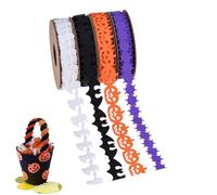 Halloween Ribbon - 4 Rolls Wreath Wrap Ribbon | Decorative Pumpkin Ghost Bat Web Trims for Crafts | 10m Sewing for Halloween Party | Black Orange Embellishment Strips for Gift Wrapping | Spooky