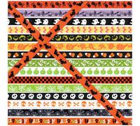 Halloween Ribbons, 16 Rolls, 16 Yards, 3/8" (10mm) Thin Grosgrain Ribbons for DIY Crafts and Decorations, Spooky Whimsy Designs