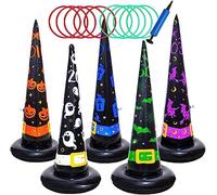Halloween Ring Toss Game Set, 16pcs Inflatable Witch Hat Toss Game with Air Pump, Inflatable Ring Toys Gifts for Kid Family School Party Favor Outdoor Indoor Halloween Toss Game