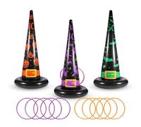Halloween Ring Toss Games for Kids Party,Inflatable Witch Hat with 10 Plastic Ring Toss,Inflatable Throwing Rings Halloween Party Toss Game for Kid,Adults Family Indoor Outdoor Garden Parties Fun Game