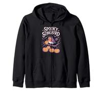 Halloween Robin Songbird Bats and Pumpkins Zip Hoodie
