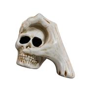 Halloween Room Decoration Resin Skull Piece with Bone Hand Profile, Distressed Texture for Tabletop Shelf Mantel Party Window Layouts Halloween Skull Decor Resin Figurine Gothic Accent Tabletop