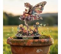 Halloween Rose Fairy Garden Art 2D Flat Acrylic Hanging Outdoor Flower Pot Floor Insertion Dancing Fairy Ornament for Yard Patio (Red, 30cm)