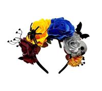 Halloween Rose Skull Headband, Day of the Dead Floral Crown Tiara Headdress, Gothic Skull Rose Headhoops with Bat snd Spider for Fancy Dress Costumes Carnival Theme Party Cosplay (01)