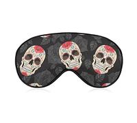 Halloween Roses Skulls Sleep Mask Blindfold Day of The Dead Adjustable Super-Smooth Soft Eye Mask Cover for Men Women Travel and Nap