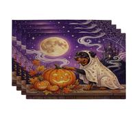 Halloween Rottweilers Dog Placemats Set of 4, 12x18 Inch, Holiday Haunted Houses 4Pcs Seasonal Table Mats for Dinning, Fall Holiday Home Kitchen Decor