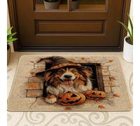 Halloween Rough Collie Dog Front Black Door Mat Outside Inside Entrance 29 * 17, Cute Funny Window Outdoor Indoor Non Slip Doormat, Small Pet Shoes Off Doormat for Patio Interior Garage